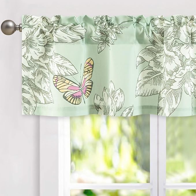 Leeva Flower Pattern Valance Curtain for Windows - Light Filtering Rustic Rod Pocket Drapery, Farmhouse Kitchen & Living Room Decor, 52x12 Inches, 1 Panel
