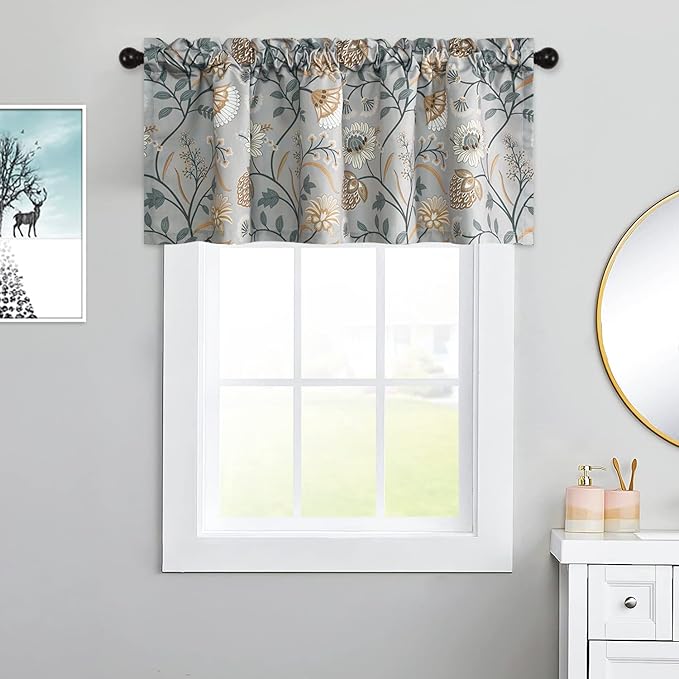 Leeva Kitchen Valances for Windows, 1 Panel Linen Textured Decorative Valance Window Treatment for Farmhouse, Light Filtering Rod Pocket Drapery for Bedroom, W 52 x L 18 Inches