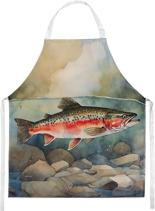 Caroline's Treasures Trout Apron Cooking Kitchen Server Baking Crafts Gardening for Adult Women Men, Unisex, Large, Multicolor