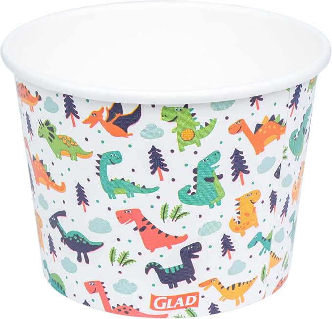 Glad Paper Bowls, 12 Ounces, 20 Count | Dinosaur Design | Disposable | For Kids | Pack of 2