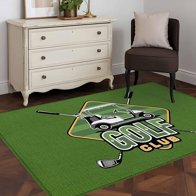 Area Rug 4x6ft, Golf Club Sports Washable Rugs for Living Room Bedroom, Green Soft Non-Slip Area Rugs Rectangle Floor Carpet for Dining Room