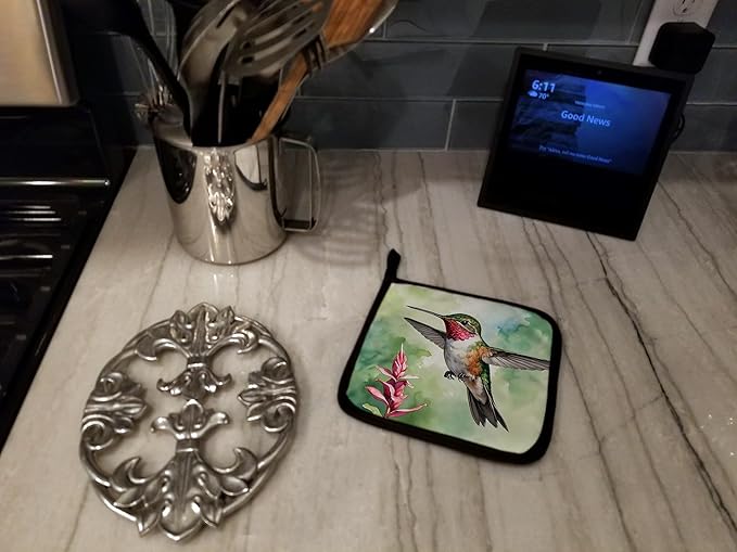 Caroline's Treasures Calliope Hummingbird Pair of Pot Holders Kitchen Heat Resistant Pot Holders Sets Oven Hot Pads for Cooking Baking BBQ, 7 1/2 x 7 1/2