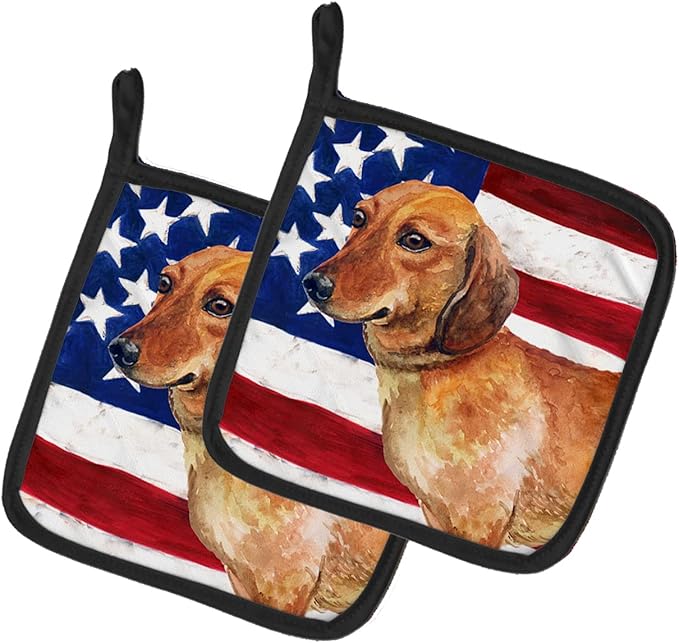 Caroline's Treasures BB9652PTHD Dachshund Patriotic Pair of Pot Holders Kitchen Heat Resistant Pot Holders Sets Oven Hot Pads for Cooking Baking BBQ, 7 1/2 x 7 1/2