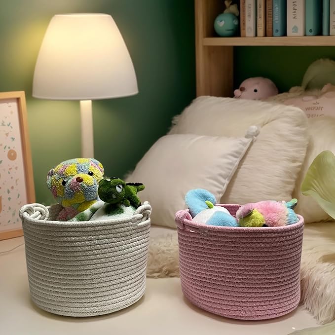 Bellar Small Rope Basket,Shelf Storage Baskets for Organizing,Cute White Storage Basket,Round Decorative Box for Kids,Woven Rope Storage Snack Storage Area Decorative Boxes Aesthetic -9.4’’*7.1’’