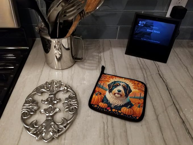 Caroline's Treasures DAC1015PTHD Bearded Collie Fall Pair of Pot Holders Kitchen Heat Resistant Pot Holders Sets Oven Hot Pads for Cooking Baking BBQ, 7 1/2 x 7 1/2