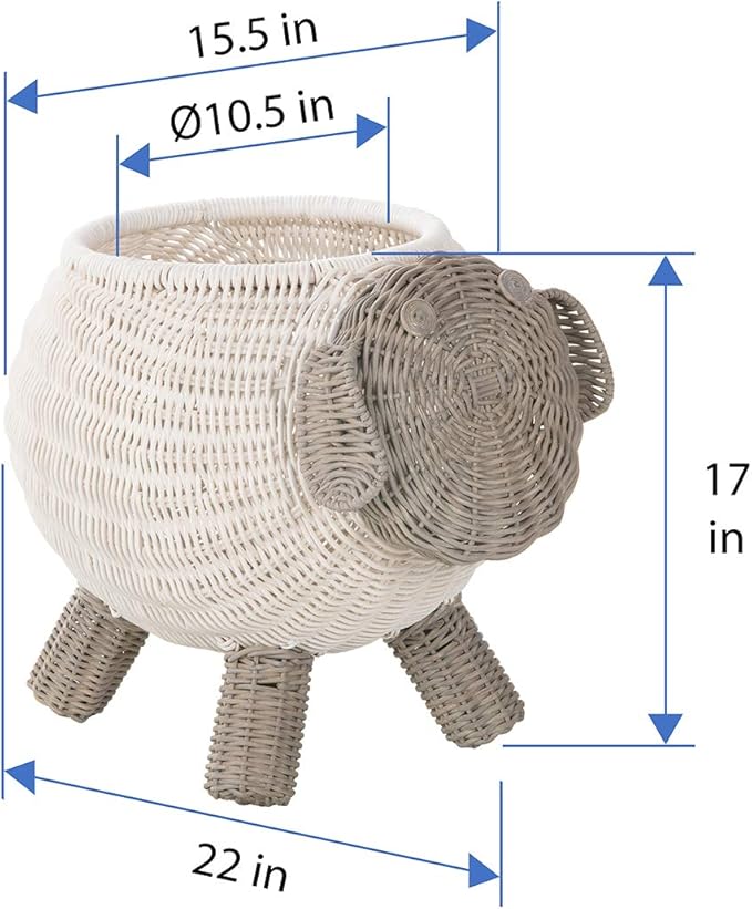 Kouboo Rattan Sheep Kids Storage Basket White & Gray