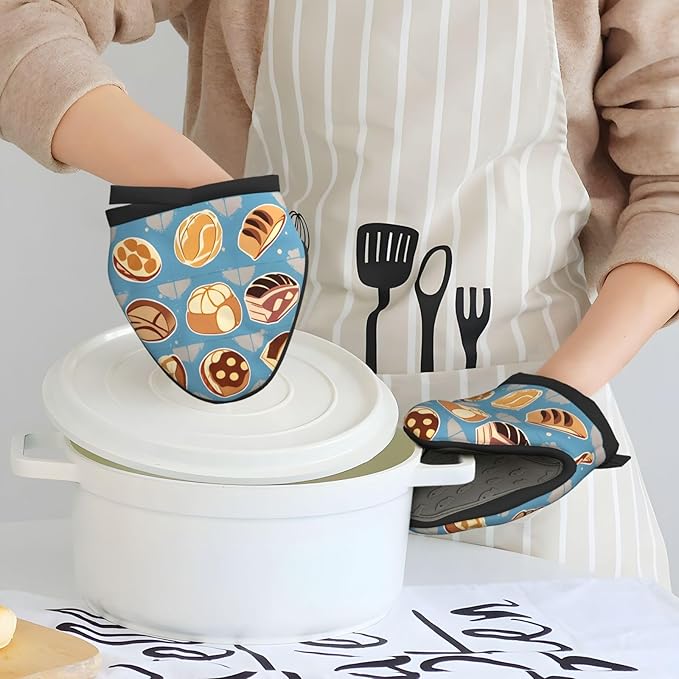 1 Pcs Mini Silicone Oven Mitts Bread and Cakes Heat Resistant Grill Gloves with Hanging Loop, Short Kitchen Mittens for Cooking Baking BBQ