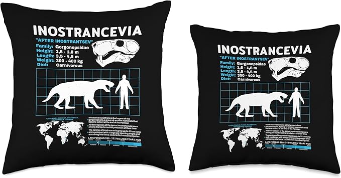 Inostrancevia Fact Sheet Skull Fossil Throw Pillow