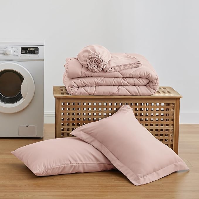 Love's cabin Twin XL Bedding Set, 5 Pieces Pink All Season with Comforter, Sheets, Pillowcase & Sham | Soft, Breathable, Lightweight, Comfortable