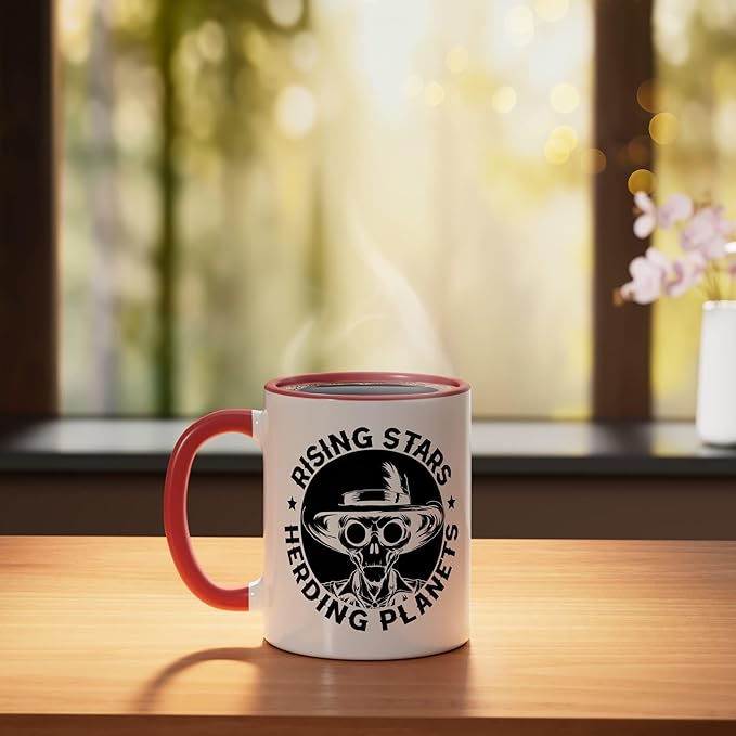 Alien Lover Flying Saucer UFO Extraterrestrial Cowboy Ceramic Mug, Red/White