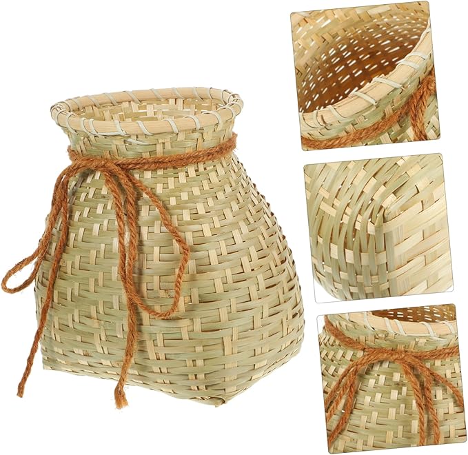 Unomor 1pc Handmade Bamboo Woven Storage Basket for Flower Arrangement and Organizing Multi-purpose Container for Home and Sundries Random Style