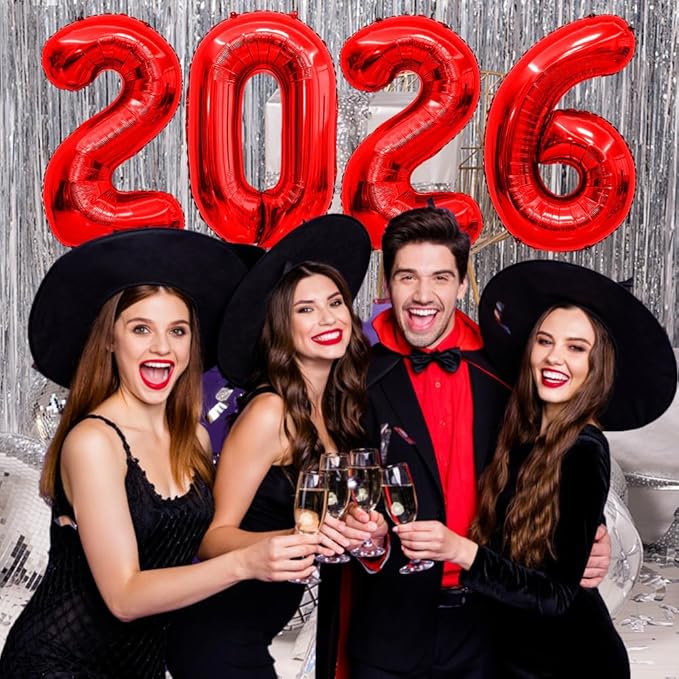 2026 Balloons 40 Inch 2026 Balloon Numbers Red for New Years Decorations New Years Balloons for Graduation Nye Decoration 20 26 Mylar Foil Number Balloon for Happy New Year Graduation Party Supplies