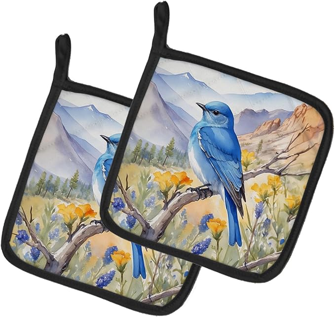 Caroline's Treasures Nevada Mountain Bluebird Pair of Pot Holders Kitchen Heat Resistant Pot Holders Sets Oven Hot Pads for Cooking Baking BBQ, 7 1/2 x 7 1/2