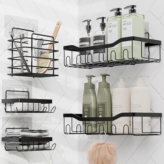 Clara Clark Bathroom Accessories Set - 28PC Bathroom Set with Adhesive Corner Shower Caddy Hanging, Bathroom Sets with Shower Curtain and Rugs, Sage Green Shower Curtain Set with Bathroom Trash Can