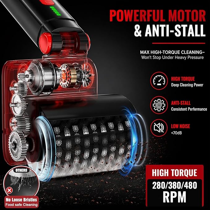 Electric Grill Brush, Cordless BBQ Grill Cleaner Tool With 3-Speed for Burnt Grease, Anti-Shedding Safe Wire, 150+ Min Runtime & Waterproof, Effortless Grill Brush for Backyard Barbecue Outdoor Grills