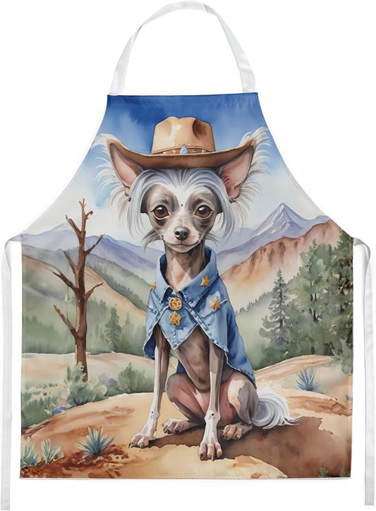 Caroline's Treasures Chinese Crested Cowboy Welcome Apron Cooking Kitchen Server Baking Crafts Gardening for Adult Women Men, Unisex, Large, Multicolor