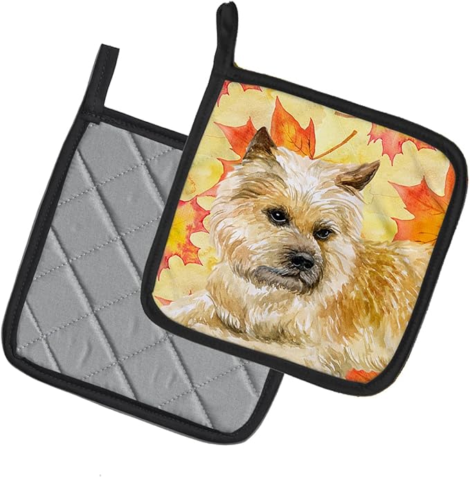 Caroline's Treasures BB9951PTHD Cairn Terrier Fall Pair of Pot Holders, Yellow Kitchen Heat Resistant Pot Holders Sets Oven Hot Pads for Cooking Baking BBQ, 7 1/2 x 7 1/2