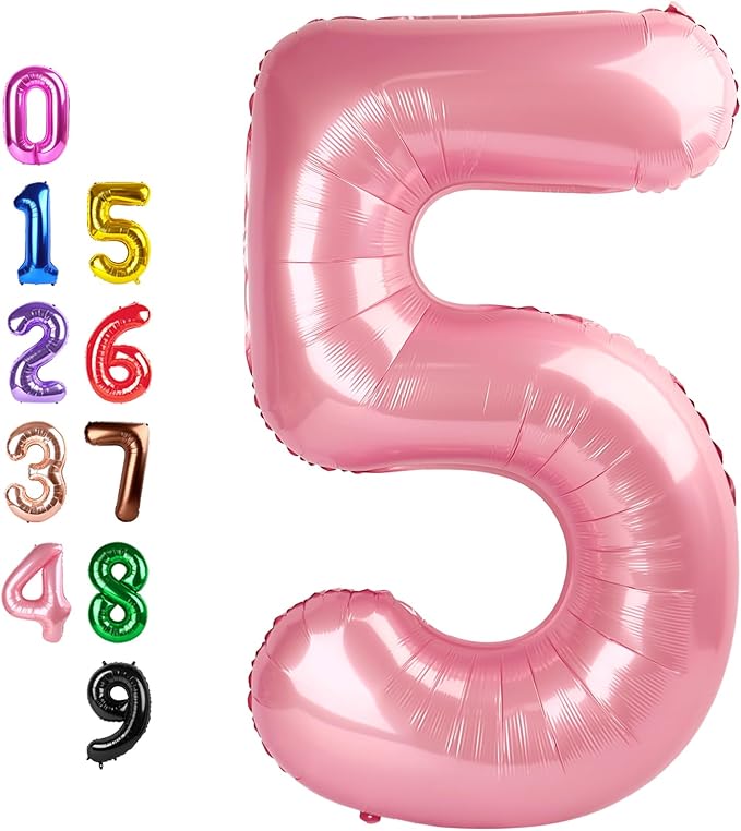 Balloons Number 5, Pearl Pink Balloon Numbers for Girls Boys 40 Inch Happy Birthday Decorations for 5 15 25 2025 Graduation Wedding Anniversaries