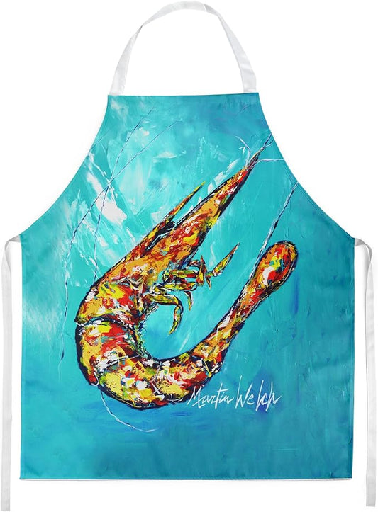 Caroline's Treasures MW1242APRON All That Jazz Teal Shrimp Apron Cooking Kitchen Server Baking Crafts Gardening for Adult Women Men, Unisex, Large, Multicolor