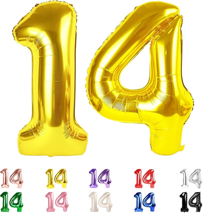 14 Balloon Numbers, Happy 14th Birthday Decorations for Girls Boys, 40 In 41st Gold Balloons for Engagement, Wedding, Celebration Party, Graduations, Photo Shoot