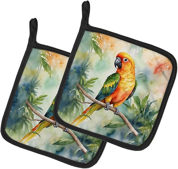 Caroline's Treasures Sun Conure Pair of Pot Holders Kitchen Heat Resistant Pot Holders Sets Oven Hot Pads for Cooking Baking BBQ, 7 1/2 x 7 1/2