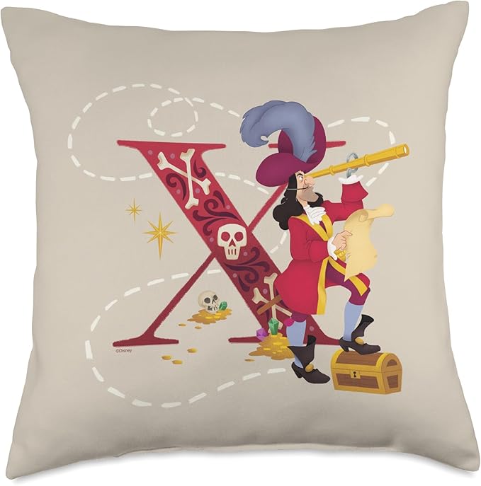 Disney Villains Alphabet Monogram Captain Hook Letter X Throw Pillow