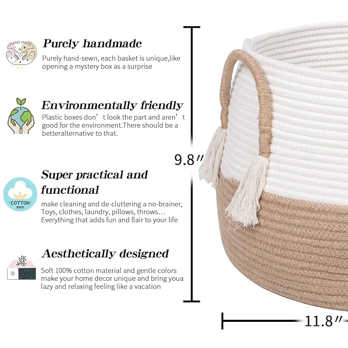 R RUNKA Large Basket for Toys - Boho Baskets for Living Room,Bedroom,Nursery- Pack of 2-15.7"x 11.8" & 11.8"x9.8"