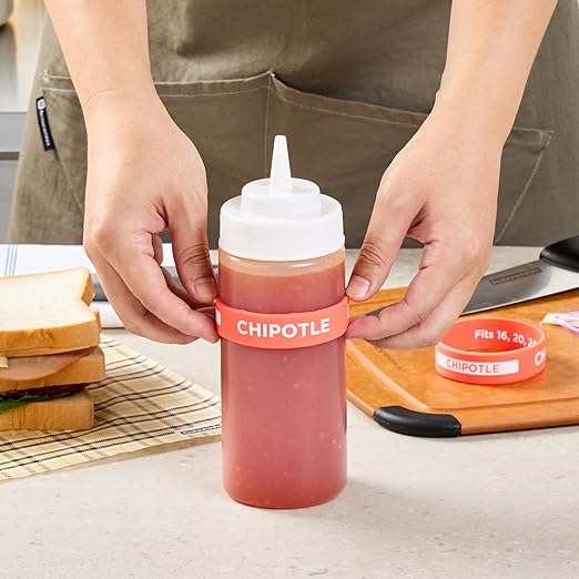 Restaurantware Silicone Squeeze Bottle Band 10 Count 2.75 Inch Dishwasher Safe Condiment Identification Band, Chipotle Red Non-Slip Label Band for Condiment Labeling at Restaurants, Food Trucks