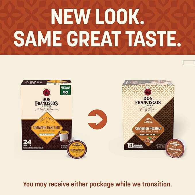 Don Francisco's Cinnamon Hazelnut Flavored Coffee Pods, 24 Count, Medium Roast, Compatible with Keurig Brewers
