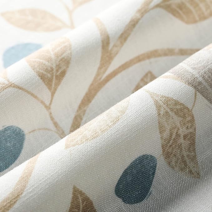 VOGOL Light Filtering Curtains, Rod Pocket Elegant Natural Window Treatments, Birds & Leaves Pattern Printed Panels for Living Room Bedroom Nursery, Set of 2, 42 x 45, Beige