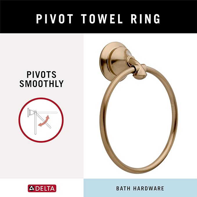 Delta Linden (1-Pack) Hand Towel Holder Champagne Bronze Towel Racks for Bathroom Wall Round Towel Ring Holder for Bath Towel Hanger for Kitchen, Bathroom Accessories 79446-CZ