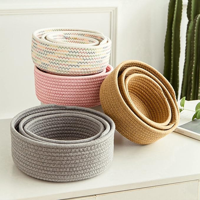 BFYDOAA Cotton Rope Cube Shelf Storage Baskets for Organizing,Decorative Basket for Closet Storage, Baskets for Baby Kid Toys, Soft Cotton Basket Bins for Bathroom Bedroom Organizing
