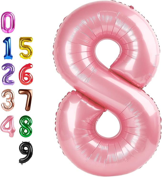 Numbers 8Th Balloon 40 Inch, Pearl Pink Birthday Decorations For Women Men, Number Balloons for 8, 18, 28 Wedding, Anniversaries, Celebration, Graduation