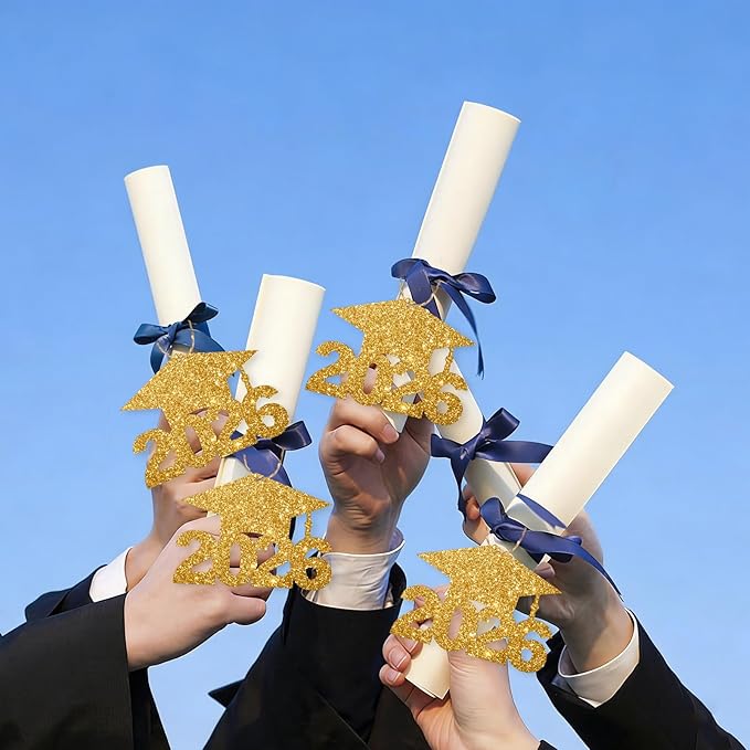 2026 Graduation Party Decorations - 36Pcs Graduation Cutouts Tags Gold Glitter 2026 Numbers for Graduation Table Centerpieces Class of 2026 Cutouts for Graduation Party Supplies Favors