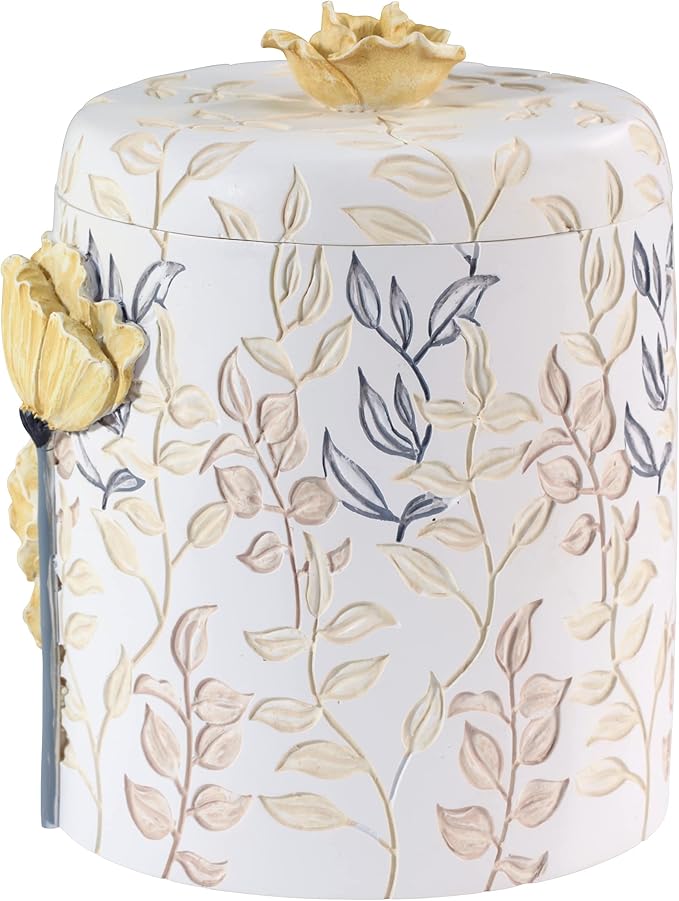 Avanti Linens - Covered Jar, 100% Hand-Painted Resin Bathroom Accessories, Floral Home Decor (Marielle)