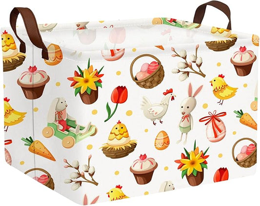 Large Rectangular Cute Kid Easter Basket Empty Bunny Eggs Easter Basket Gift Spring Room Storage Organizer Décor (E-14)