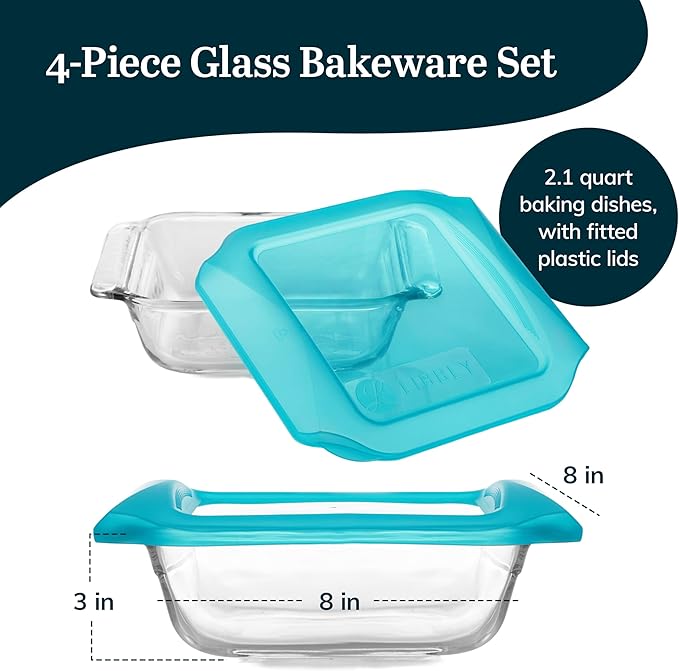 Libbey Baker’s Premium 2 Piece Glass Baking Dish Set, Stackable Casserole Dish with Lid Set, Baking Glassware for Casseroles, Lasagna, Brownies