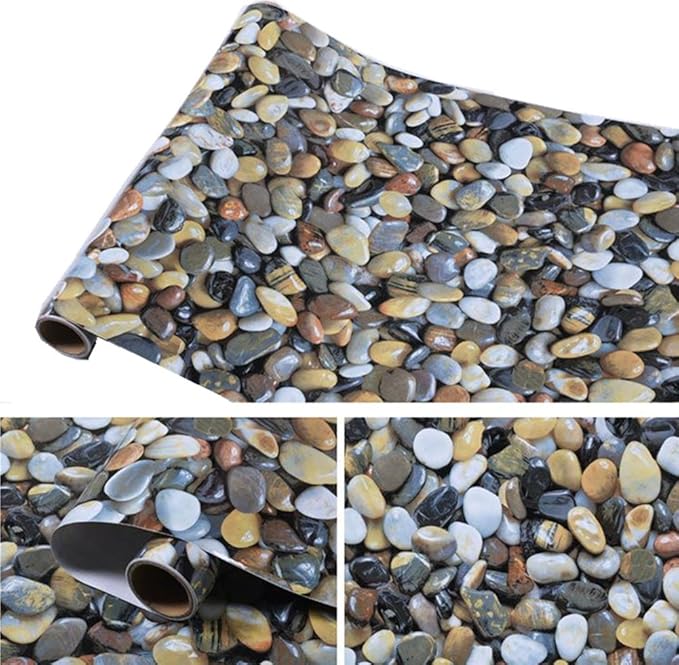 REDODECO 3D Cobblestone Self Adhesive Gloss Vinyl Wrap Film Kitchen Countertop Peel Stick Wallpaper Decal 15.8inx79in