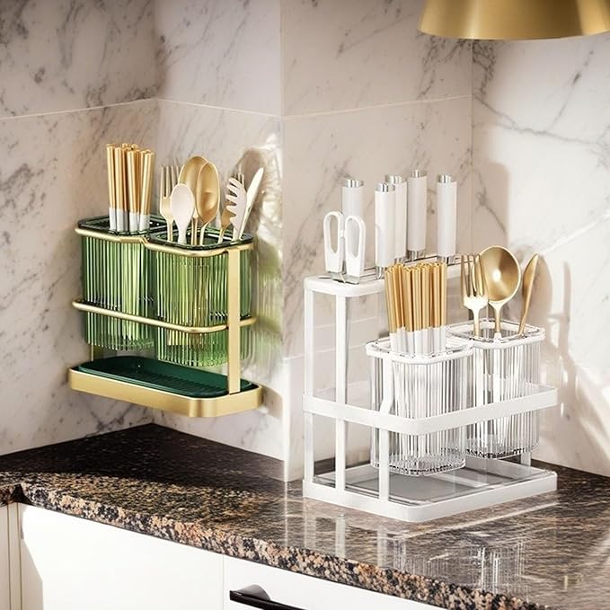 Wall Mounted Kitchen Storage Organizers Featuring Spoon Holder Chopstick Case and Cutting Board Rack for Space Saving