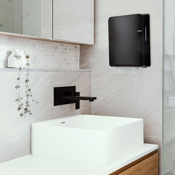 EZbrnd Wall Mount MULTIFOLD Paper Towel Dispenser for Kitchen/Bathroom/Office/RV/Airbnb, Black, 3300B-EZ