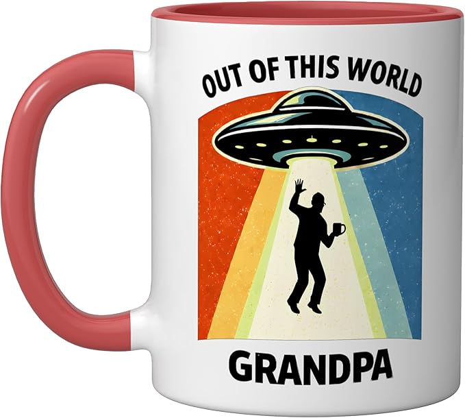 Out of This World Alien Grandpa UFO Abduction Grandfather Ceramic Mug, Red/White