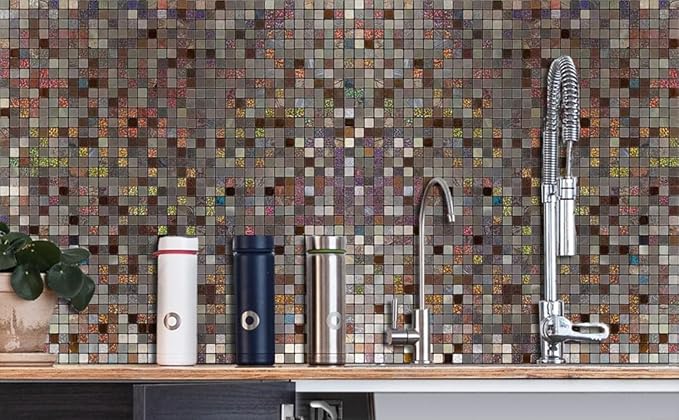 10 Sheets Peel and Stick Backsplash Tile, Self-Adhesive Mosaic Tile, Stick on Kitchen, Bathroom Vanities, Fireplace Décor, Laundry Table (10, Mixed Bronze)
