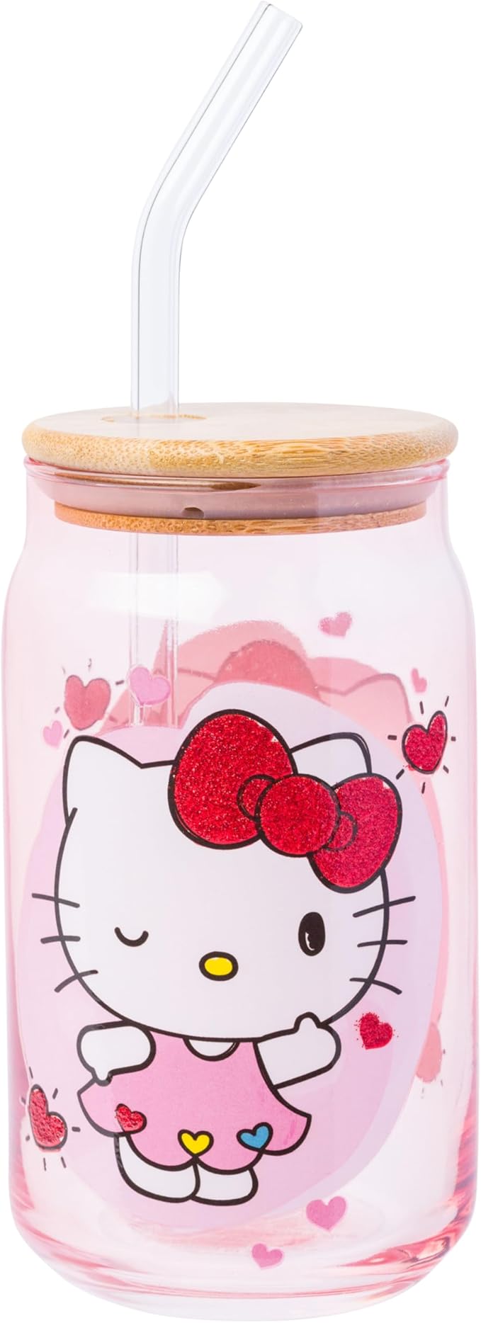 Silver Buffalo Sanrio Hello Kitty and Friends Glitter 2 Pack Glass Tumbler with Bamboo Lid and Glass Straw Set Featuring Hello Kitty and Dear Daniel, 16 Ounces