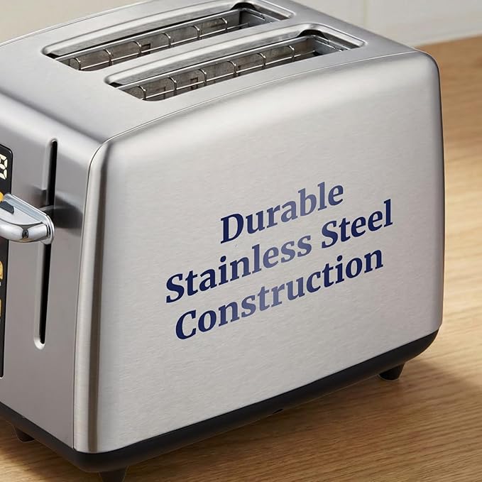 Elite Gourmet 2-Slice Toaster with Digital Countdown, Extra-Wide Slots for Bagels & Thick Bread, One-Touch Presets, Stainless Steel, Defrost/Reheat/Cancel