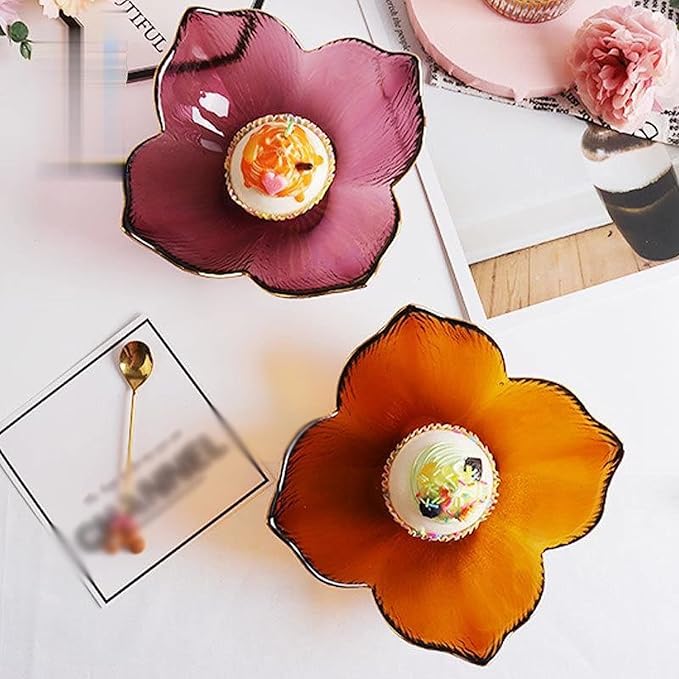 Bowls for Kitchen Glass Mixing Bowl Gold Rim Crystal Transparent Glass Bowl Creative Petal Dish Household Salad Fruit Dessert Ice Cream Bowls Tableware for Snack, Dessert (Color : 1) (E)