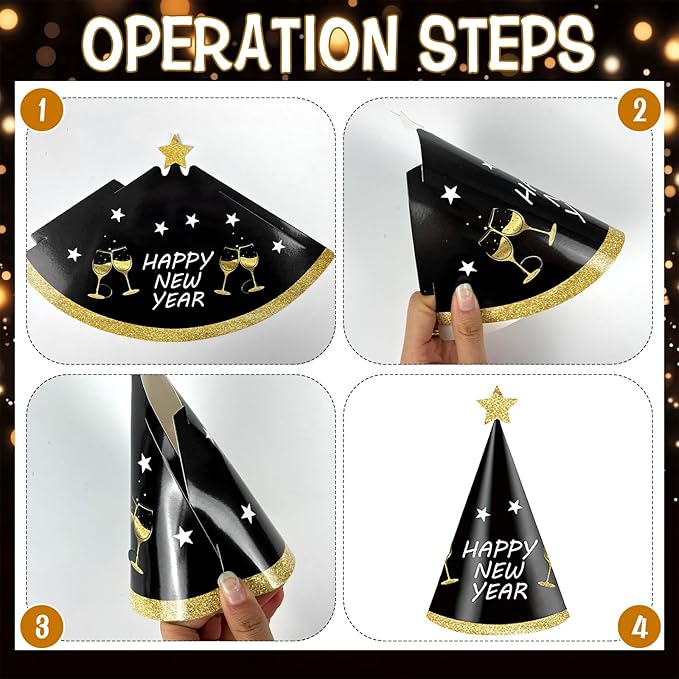 Happy New Year Party Decoration, 2026 Foil Balloon Banner and Curtains Photography Backdrops, Photo Booth Props Hats Paper Glasses Party Decorations for New Years Eve Party Supplies