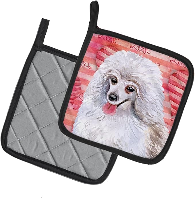 Caroline's Treasures BB9770PTHD Medium White Poodle Love Pair of Pot Holders, Red Kitchen Heat Resistant Pot Holders Sets Oven Hot Pads for Cooking Baking BBQ, 7 1/2 x 7 1/2