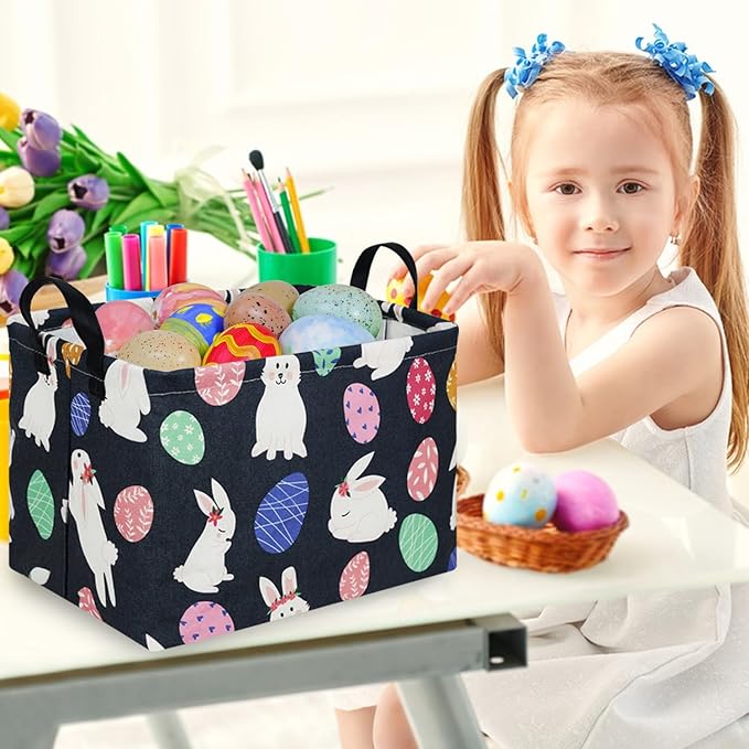 FXOLCSHE Rectangular Easter basket,Easter basket empty,Laundry Hamper,Kids Toy Storage box for baby Bedroom,Toy Gift Organizerm,Kids Storage Bin,Easter gift box,Easter Home Decor(Rabbit egg)