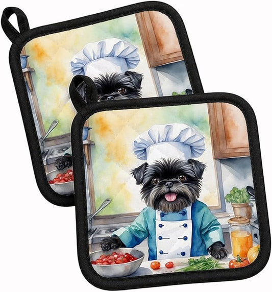 Caroline's Treasures Affenpinscher The Chef Pair of Pot Holders Kitchen Heat Resistant Pot Holders Sets Oven Hot Pads for Cooking Baking BBQ, 7 1/2 x 7 1/2