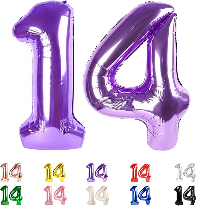 14 Balloon Numbers, Happy 14th Birthday Decorations for Girls Boys, 40 In 41st Purple Balloons for Engagement, Wedding, Celebration Party, Graduations, Photo Shoot